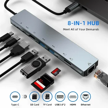 

8 In 1 Type-C HUB USB-C To HDMI TF Memory Card Converter Adapter for MacBook Pro Multi Station 8-Port USB Type-C HUB