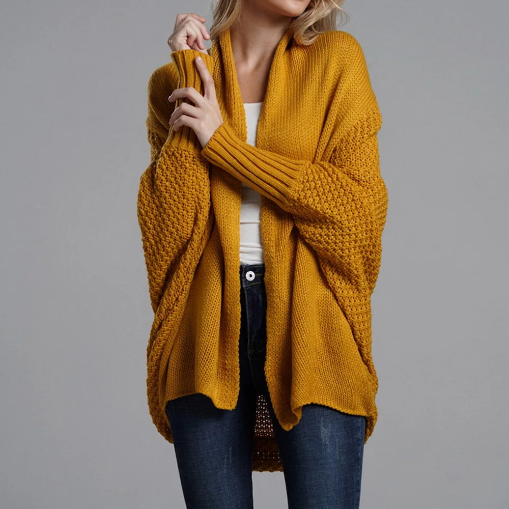 Women Autumn Cardigan Sweater Batwing Sleeve Knitwear Jacket Solid Color Plus Size Cardigan Female Femme Jumper Coat New