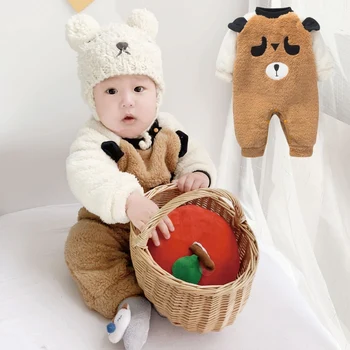 

Bear Baby Rompers Newborn Baby Fur Jumpsuit Baby Girls Boys Romper Cartoon Bear Toddler Winter Warm Clothing
