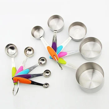

10pcs/Lot Stainless Steel Measuring Cups And Spoons Durable Kitchen Cooking Baking Measuring Tools With Silicone Handles