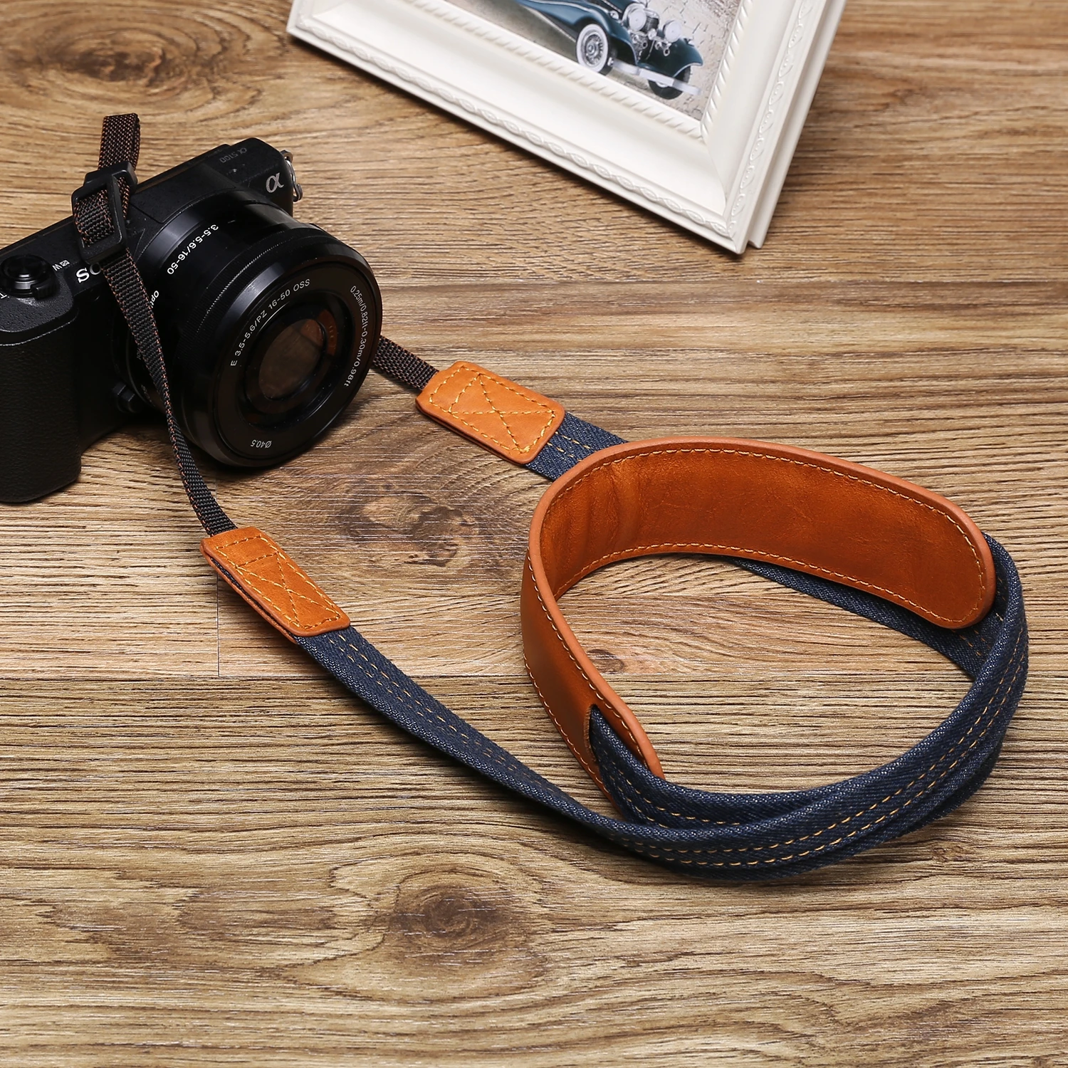 Оригинальный ремешок для камеры DSLR из натуральной кожи и джинсовой ткани