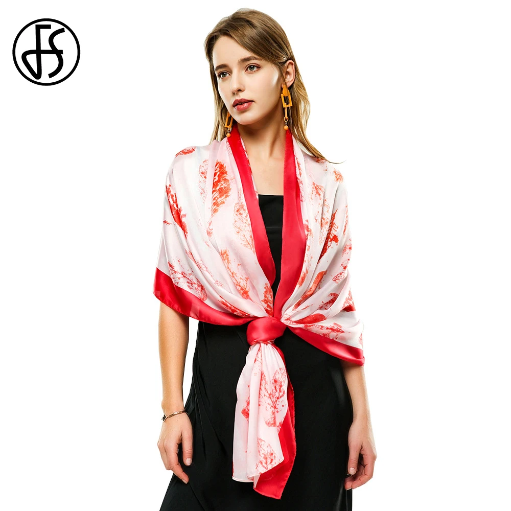 Женский шелковый шарф FS брендовый дизайнерский пляжный хиджаб с принтом листьев