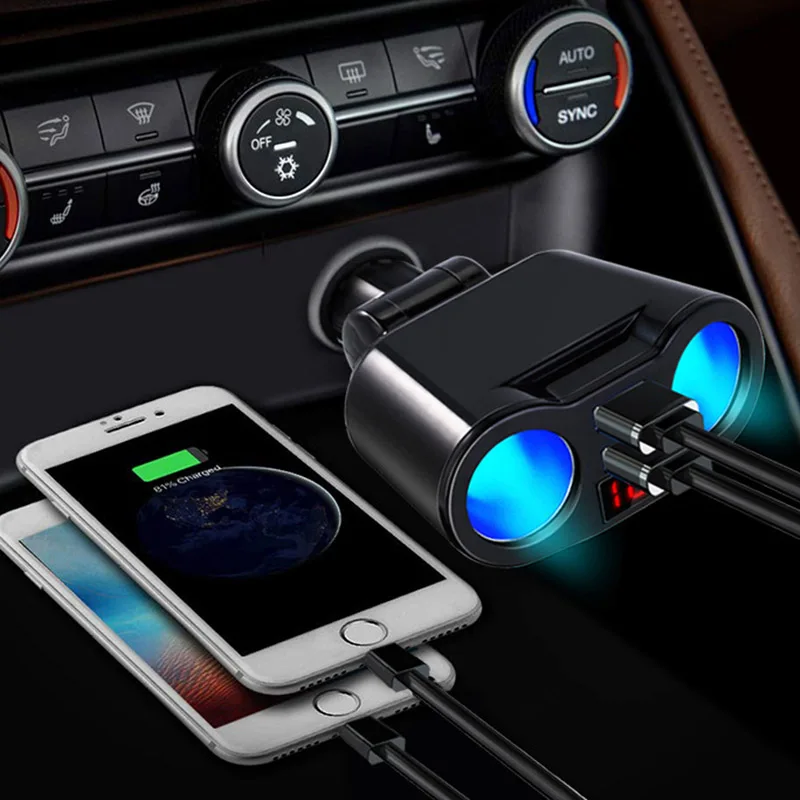Автомобильное зарядное устройство 2 USB прикуриватель гнездо сплиттер адаптер для