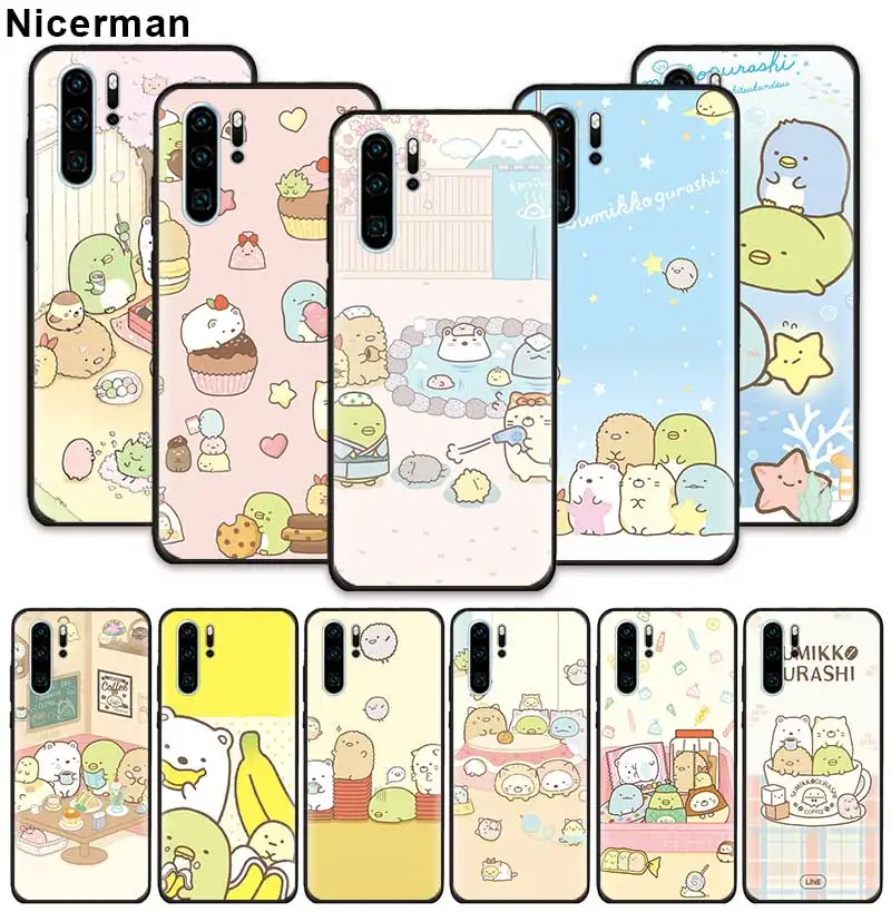 

Sumikko Gurashi Rilakkuma Case for Huawei P20 P30 P Smart Z Plus 2019 P10 P9 Lite Pro Black Silicone TPU Phone Coque Cover Shell