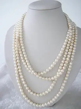 

Genuine 7-8mm Natural White Freshwater Cultured Pearl Hand Knotted Necklace 68"