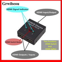 

Grwibeou Switcher 4Kx2K UHD 2 Port Bi-directional Manual 2x1 1x2 HDMI AB Switch HDCP HDMI Splitter Supports 4K 1080P for Monitor