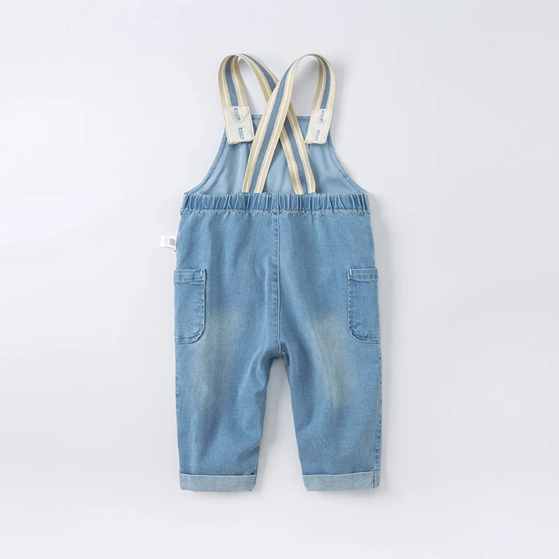 DB1220107 dave bella spring baby boys fashion cartoon strap pants children full length kids pants infant toddler bib trousers