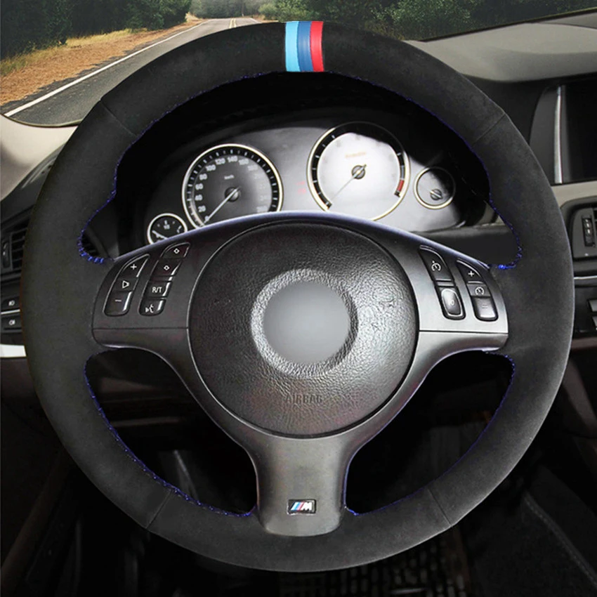 DIY Ручная сшитая черная замшевая крышка рулевого колеса автомобиля для BMW E39 E46 330i 525i 530i 540i 330Ci M3 20012002 2003
