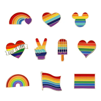 

LGBT Design Rainbow Heart Finger Flag Enamel Pin Brooches Gay Lesbian Pride Badges Coat Lapel Pins Love is love Unisex Jewelry
