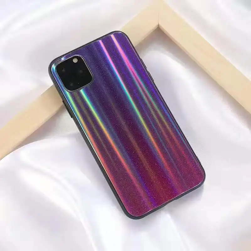 Градиент лазерный цветной, мягкий, из ТПУ противоударный чехол для iPhone 11 Pro Max чехол закаленное Стекло крышка для iPhone 7, 8, 6, 6S Plus, чехол