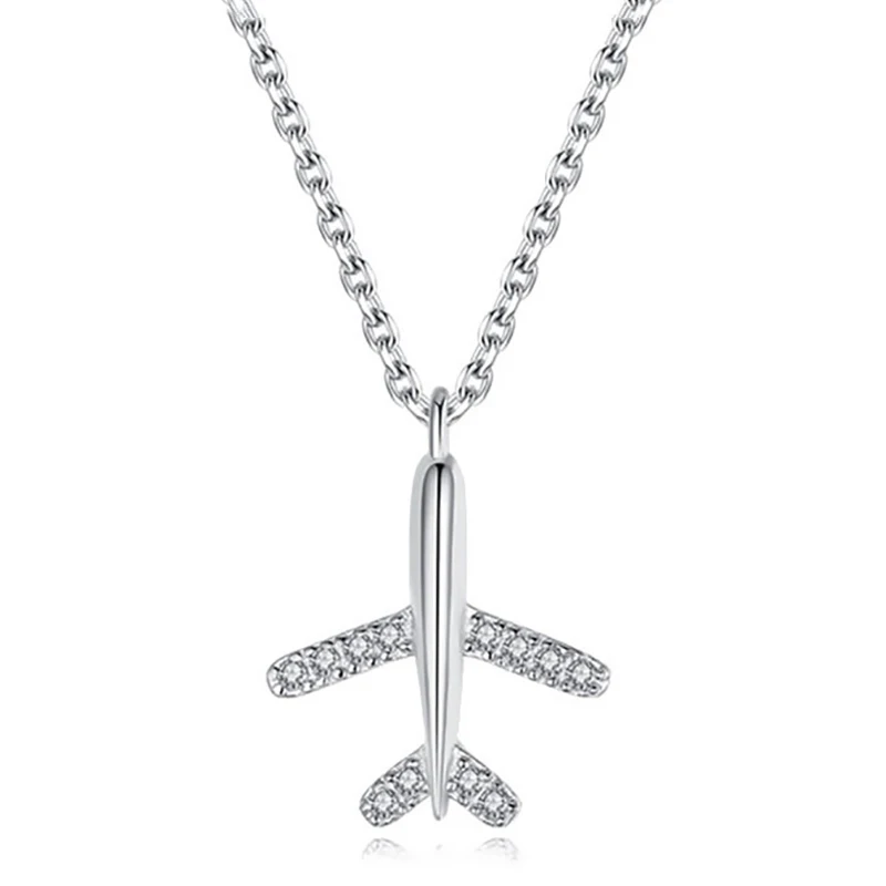 Collar con colgante de avión de plata de ley y Circonia cúbica para mujer, cadena de clavícula, joyería coreana