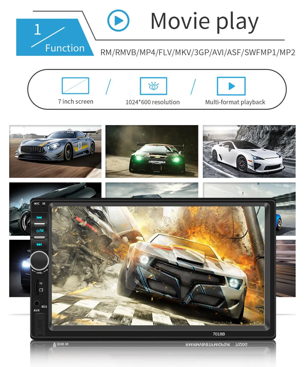 

7018B 7" 2-DIN Bluetooth Car Stereo MP5 Player FM Radio Hands-free Call