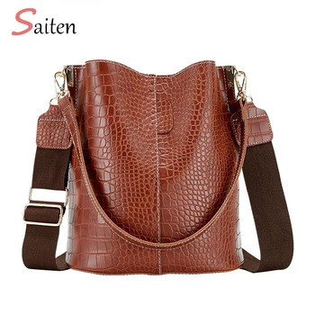 

Casual Vintage Bucket Bags for Women Shoulder Bag Alligator pattern Quality Pu Leather Messenger Bag Big Tote hand crossbody bag