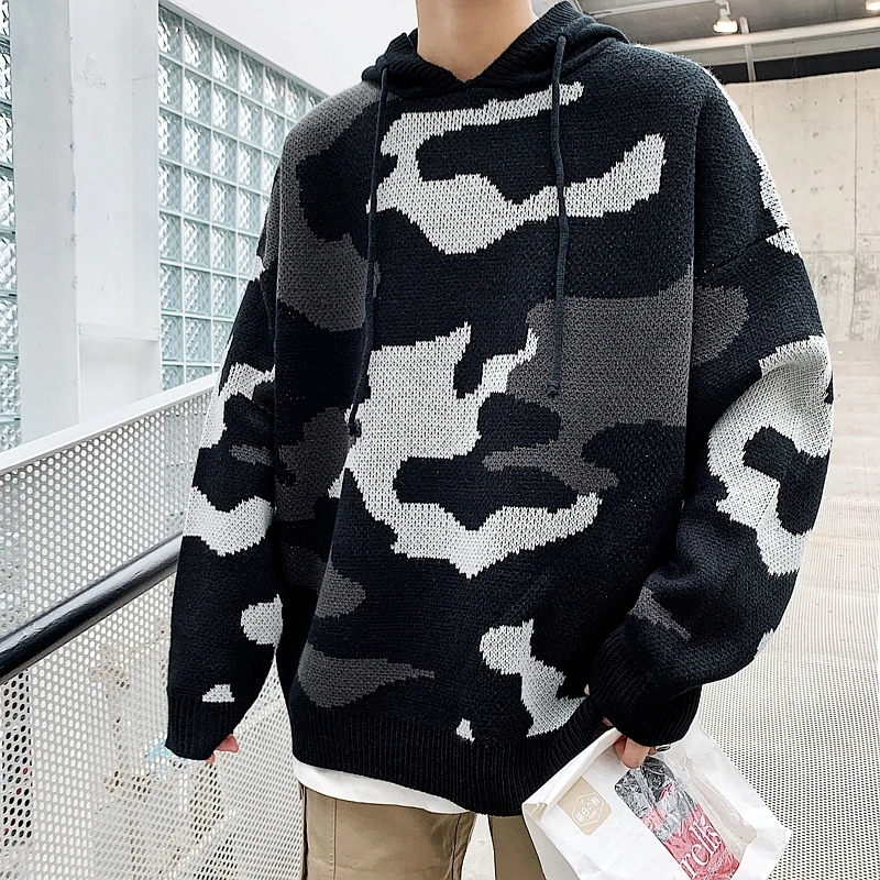Winter Camo Sweater Men Warm Fashion Casual Knit Hooded Sweater Man Sweter Clothes Loose Long-sleeved Pullover Men M-2XL Winter Camo Sweater Men Warm Fashion Casual Knit Hooded Sweater Man Sweter Clothes Loose Long-sleeved Pullover Men M-2XL