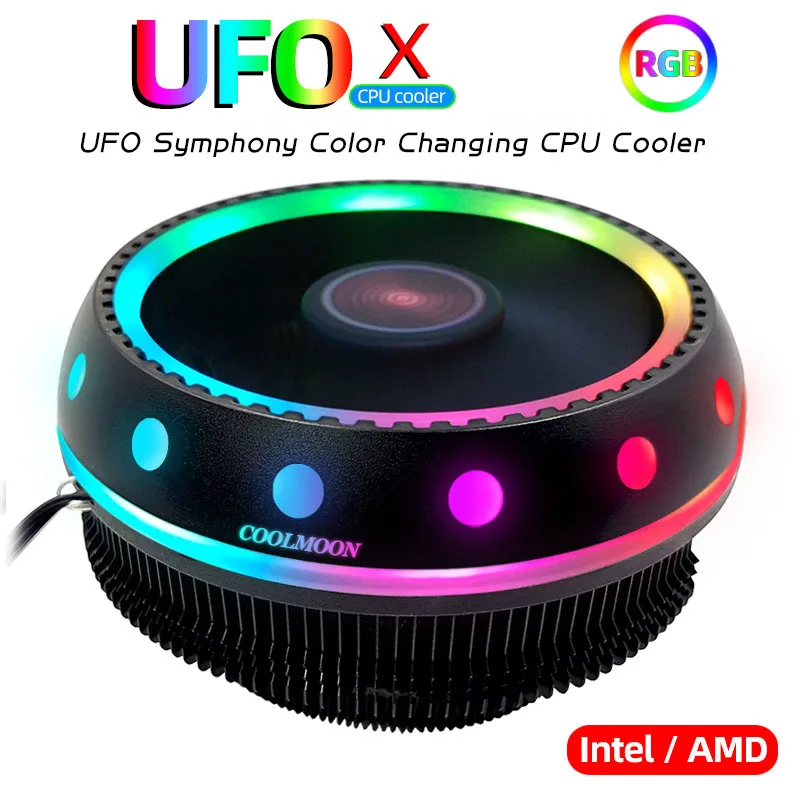 

COOLMOON UFO Symphony Desktop Computer CPU Radiator Fan Mute RGB Color Change Efficient Cooling