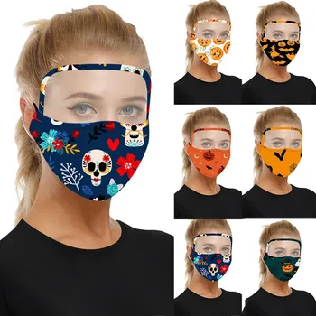 

Skeleton Print Masks Halloween Dustproof Outdoor Face Protective Face Mask With Eyes Shield Protective masque chirurgical noir