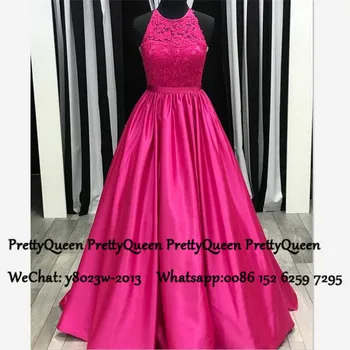 

Designer Long Prom Dresses 2020 Fuchsia Lace Top and Satin Skirt Formal Evening Dress For Women Vestido De Festa