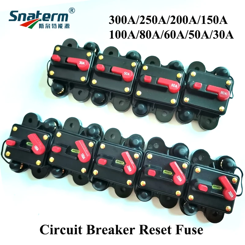 Description Picture 2 of item30A 50A 60A 80A 100A 125A 150A 200A 250A 300A 12V24V DC Home Solar System Circuit Breaker Car Audio Manual Reset Fuse Holder