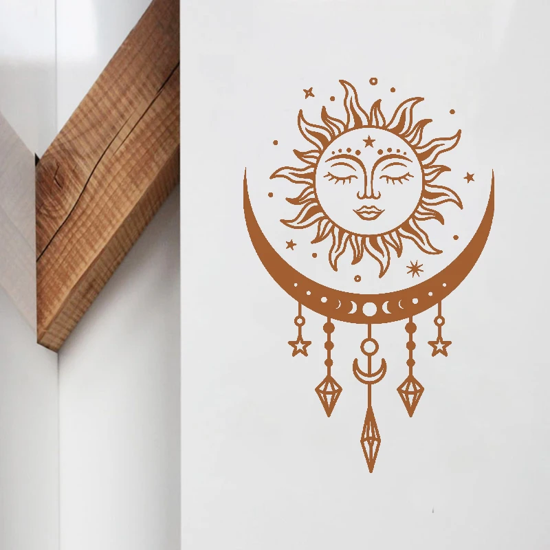 Celestial Boho Mystical Magic Wall Decals - Sun and Moon Vinyl Art Stickers