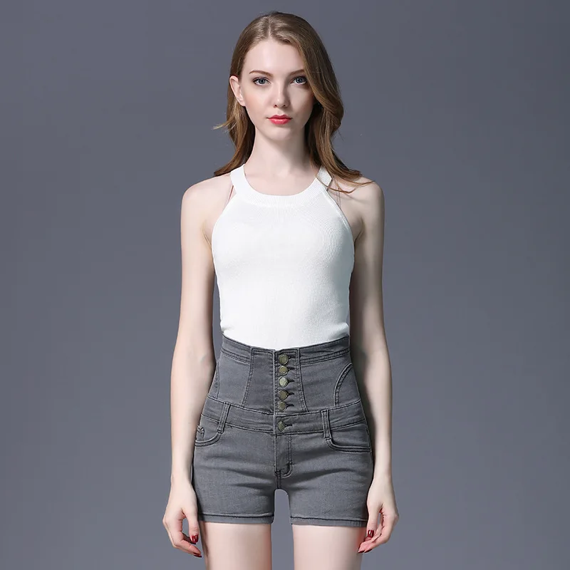 

New Stretch Denim Shorts Female L chao gao yao Thin Waist Short Denim Pants