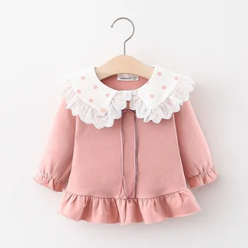 

Baby Girls Lapel Sweet T-shirt Autumn Baby Cotton Bottoming Female Doll Long-Sleeved Dress Children's Clothing Kids