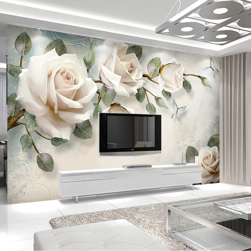 

European Style 3D TV Backdrop Wallpaper Modern Living Room Glorious TV Wall Decoration 5D Stereo Rose Flower Wall