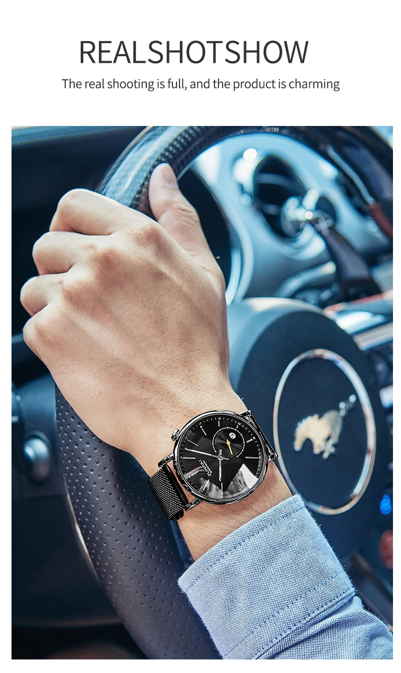 ZUNPAI Mens Watches Top Brand Luxury Waterproof Ultra Thin Date Clock Male Steel Strap Casual Quartz Watch Men WristWatch