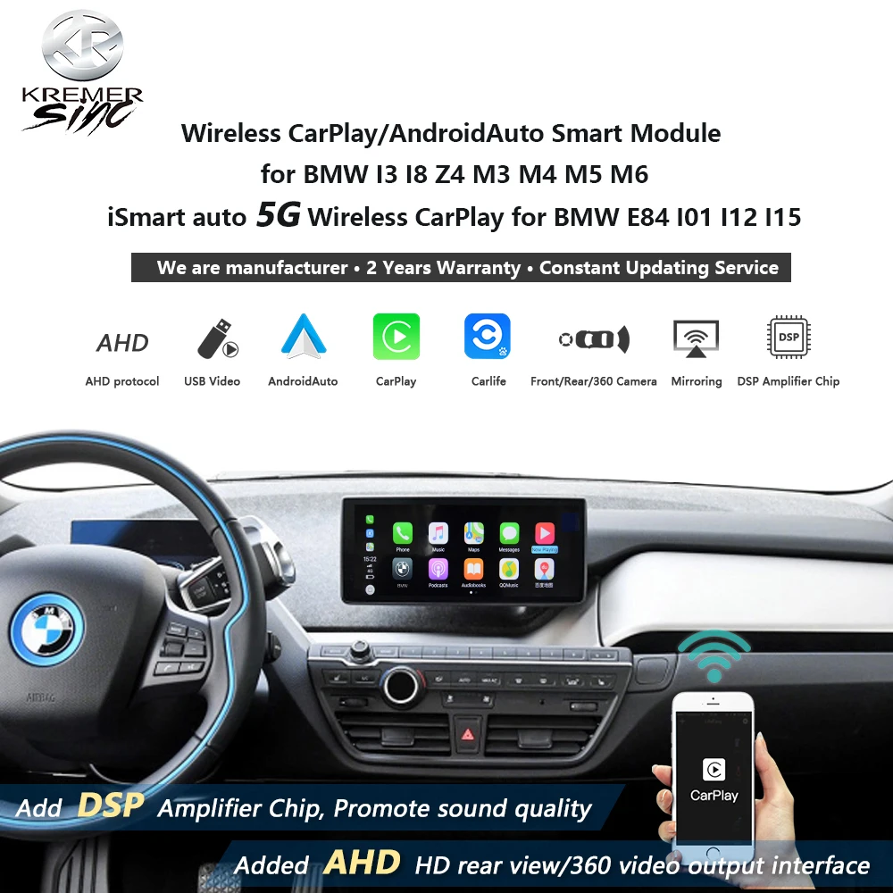 Wireless Apple CarPlay AndroidAuto Retrofit for BMW I3 I8 Z4 M3 M4 M5 M6 E84 I01 I12 I15 iSmart Auto Mirror Link SIRI
