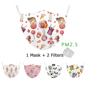 

Cute Animal Cartoon Print Masks Washable Cotton Adult Face Mask Anti-Dust Windproof PM2.5 Filter Mouth Mask Reusable Facemask