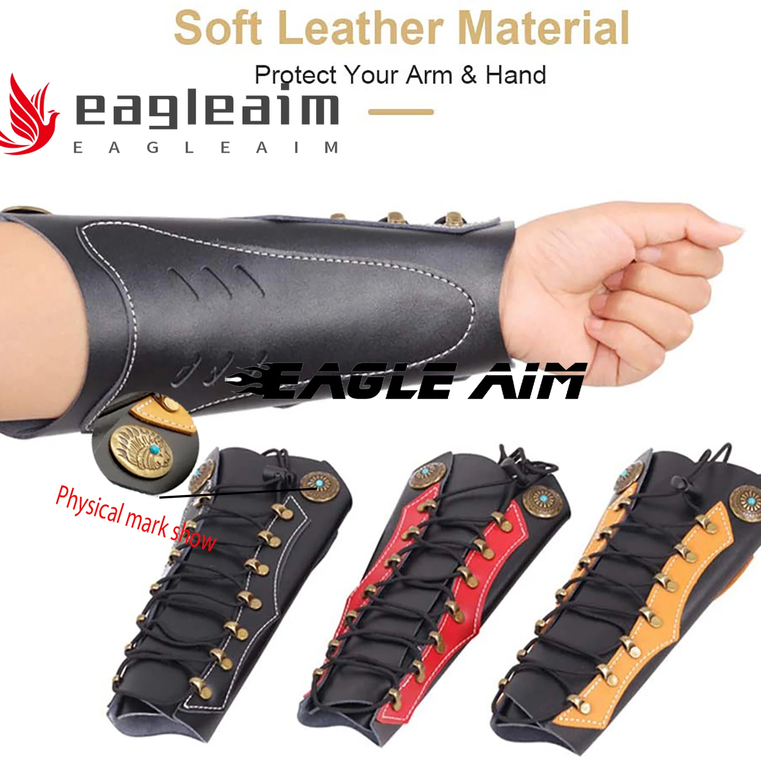 3 Straps Archery Arm Guard Armguard Wrist Protector Black Leather Cowhid GT HK 