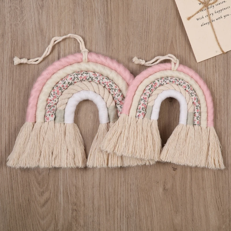 Venta Decoración colgante de 5 líneas de macramé Arco Iris cuerda para bricolaje, decoración de pared tejida hecha a mano para habitación de niñas, decoración para casa o guardería wxQKMW5JmRJ