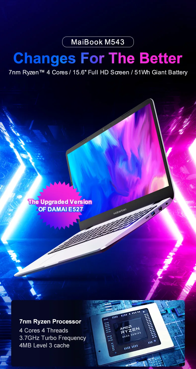 MAIBENBEN Laptop M543 AMD Ryzen Linux/Windows 10 One Years Warranty