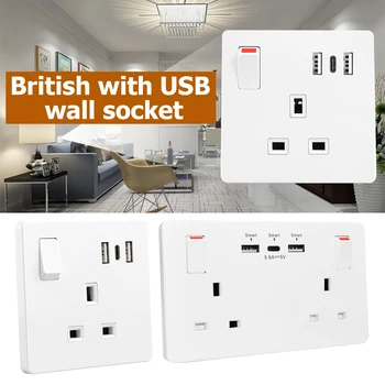 

USB Wall Power Socke Charger Adapter Charging Dual Home Plug Wall Charger Adapter EU Plug Socket Power Outlet Switch Control