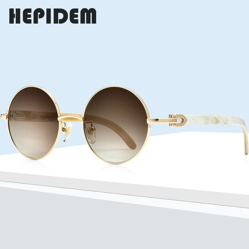 

HEPIDEM Buffalo Horn Glasses 2020 New High Quality Men Round Sunglasses Luxury Sumptuous Oval Polarized Sun Glasses 0012