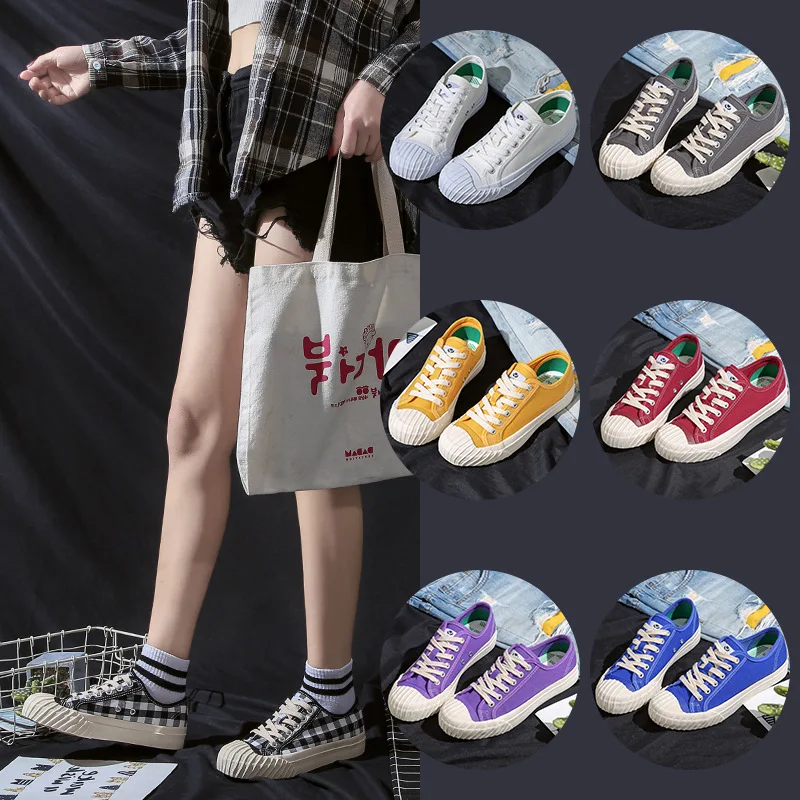 

2020 new couple canvas shoes net red stars ins flat sole solid color Okayama fashion women's shoes