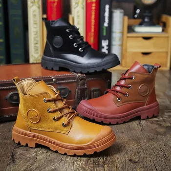 

Boys Boots 2019 Autumn Winter New Children Martin Boots Plush Warm Waterproof Kids Snow Boots For School Black Leather Shoes