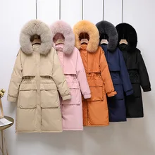 2021 winter down jacket women's fox fur Hooded Thicken long sleeve Long Down Jackets Warm casual Parka coat