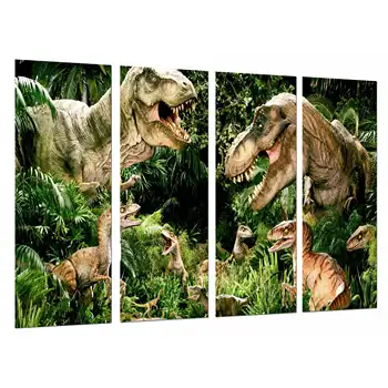 

Wild nature Dinosaurs Forest, Rex Velociraptor, photo print on wood, modern picture decorative 27078