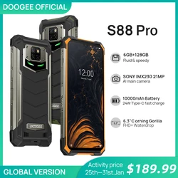 Смартфон DOOGEE S88 Pro защищенный, IP68/IP69K, 10000 мАч, Helio P70 восемь ядер, 6 ГБ ОЗУ, 128 Гб ПЗУ, Android 10 OS