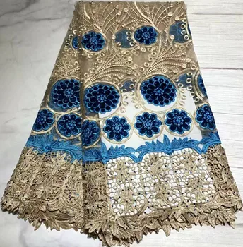 

African french lace fabric with velvet lace fabric guipure lace fabric with stone 5yards nigerian lace fabrics for dress ZQ-A138