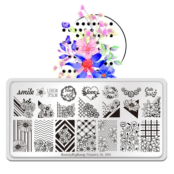 

Beauty BigBang Flower XL-004 Stamping Plates Smile Love Rose Geometry Image Stainless Steel 12*6cm Nail Art Stencil Template