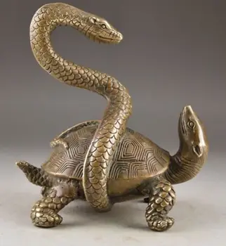 

CLASSICAL AUSPICIOUS EXORCISM SNAKE TORTOISE STATUE DECOR CHINESE BRASS HANDWORK