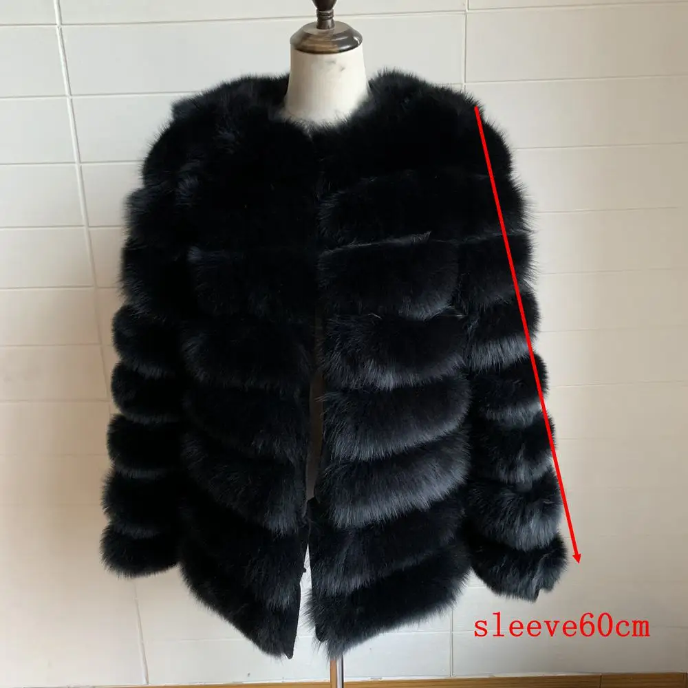 black sleeve60cm Натуральный мех натуральный Лисий мех пальто женский природный натуральный мех куртки жилет Зимняя верхняя одежда женская одежда - Цвет: black sleeve60cm