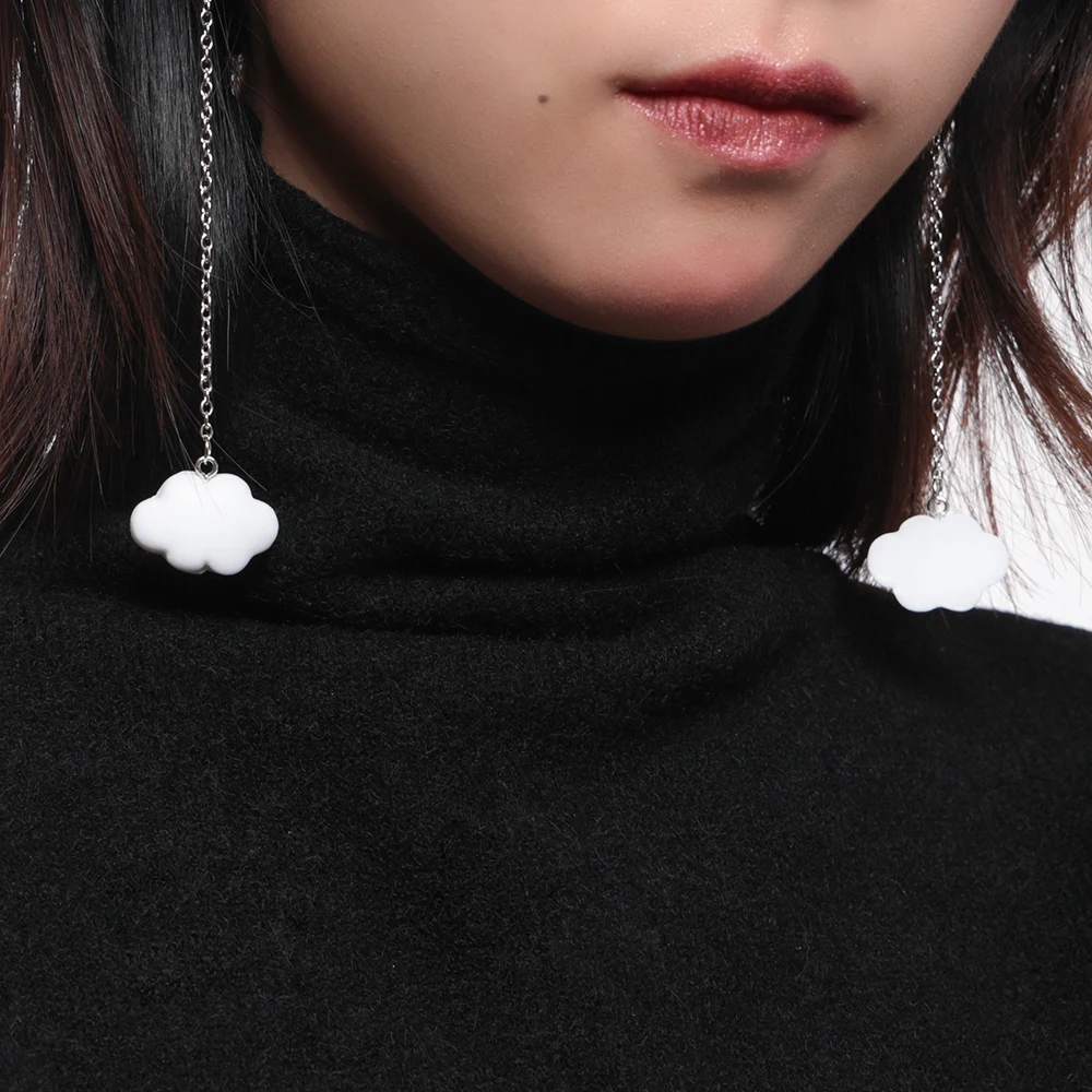 Sindlan/1 пара корейских белых висячих сережек для женщин, Милые простые серьги в виде облака с цепочкой, простые женские ювелирные изделия с ушками