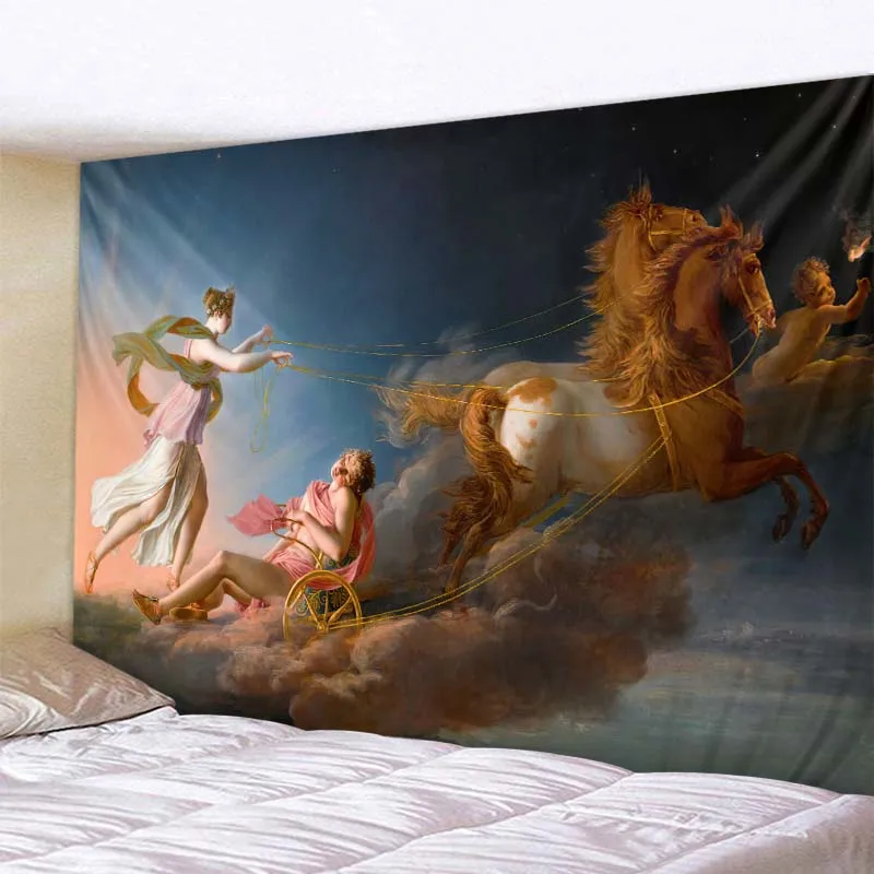 Retro oil painting big tapestry wall hanging bohemian background wall cloth bed sheet sofa blanket home room decoration tapestry decor