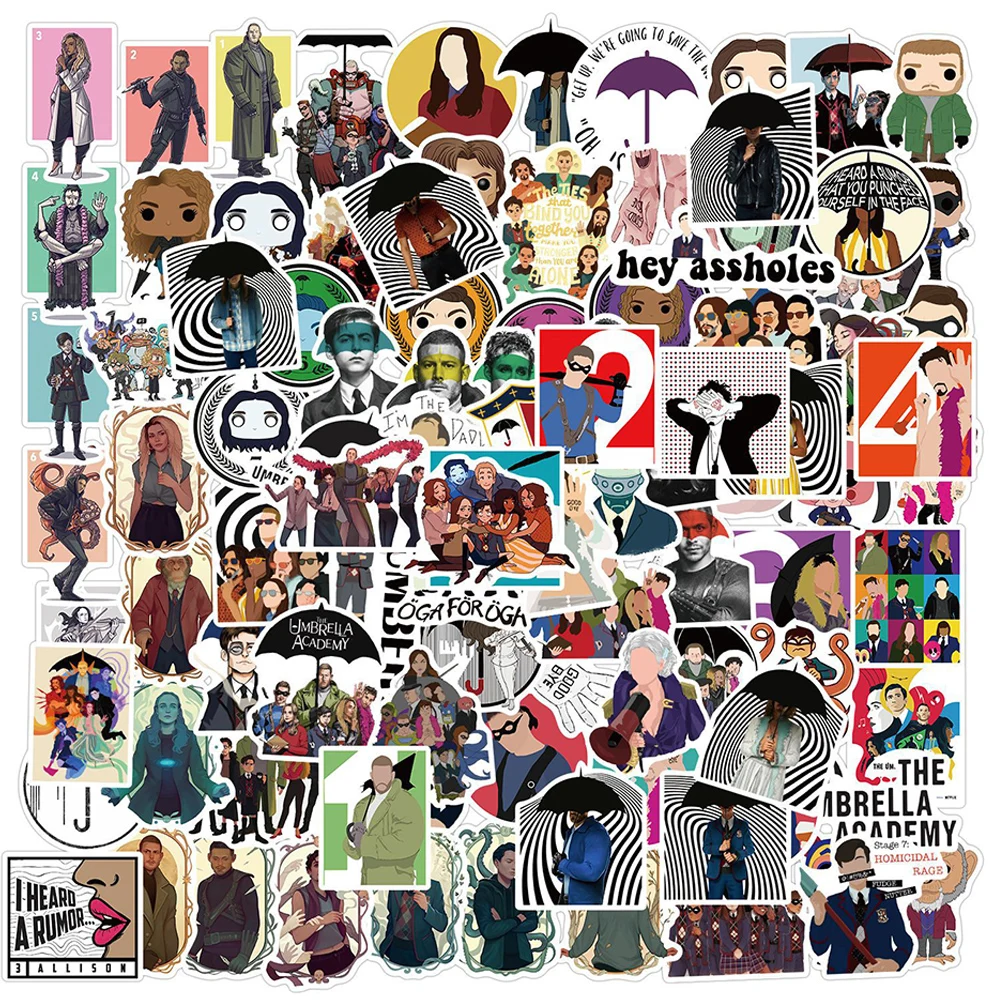 

100pcs The Umbrella Academy Stickers TV Series Character Cartoon Anime Image Sticker Toy for Laptop Phone Skateboard Moto Car