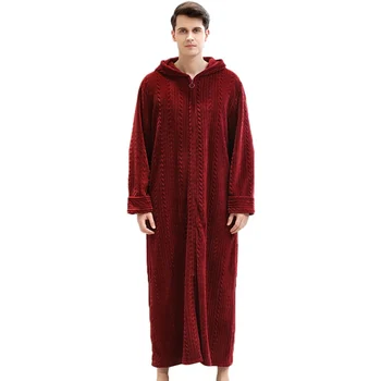 

Men Women Winter Solid Plus Size Long Coral Fleece Bathrobe Warm Bath Robe Kimono Robes Couple Night Sleepwear