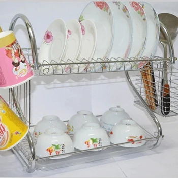 

2-layers Dishes Drying Rack Multifunctional Cup Holder Tableware Storage Organizer PI669