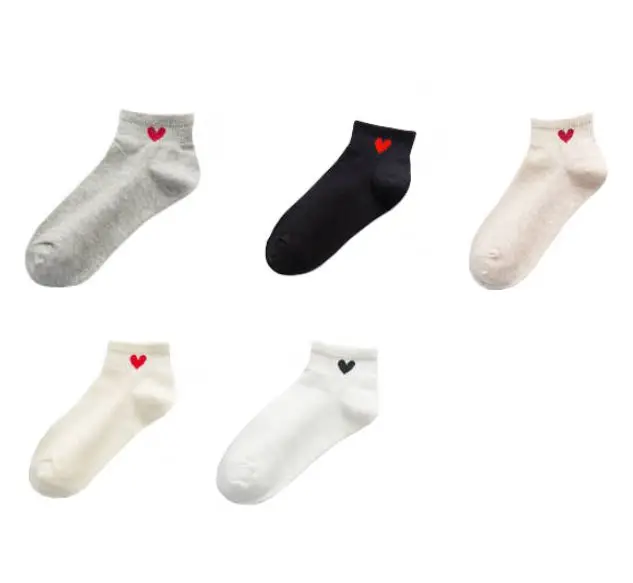 five pairs 5 пар/лот, женские модные носки для скейтборда, милые носки с принтом в форме сердца, простые женские короткие носки, носки-лодочки для девочек - Цвет: five pairs
