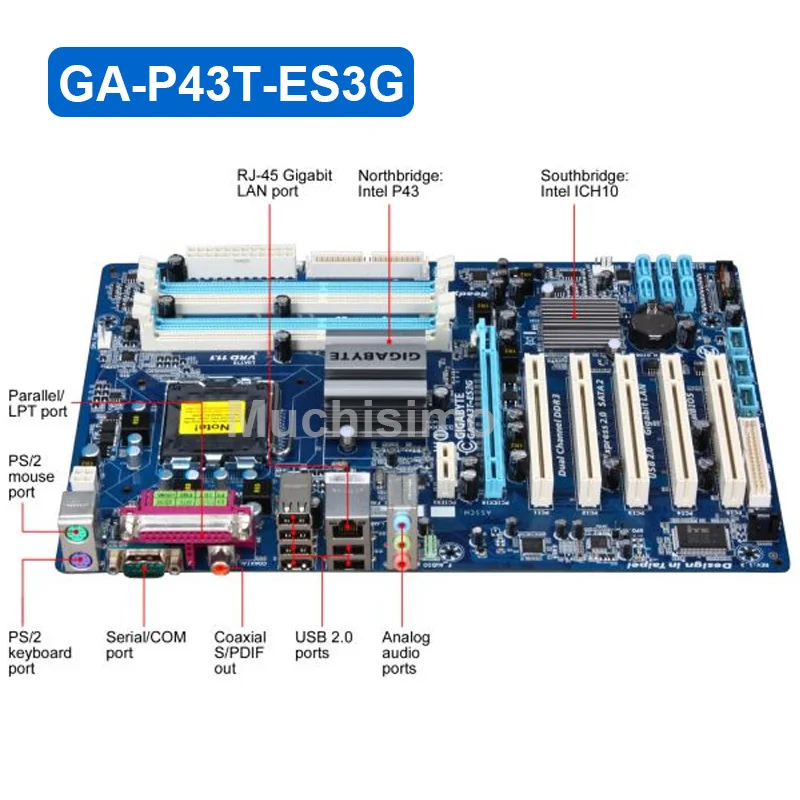 Socket LGA 775 Gigabyte GA-P43T-ES3G DDR3 16GB SATA II Original motherboard LGA 775 ATX Desktop Mainboard P43 T ES3G DDR3